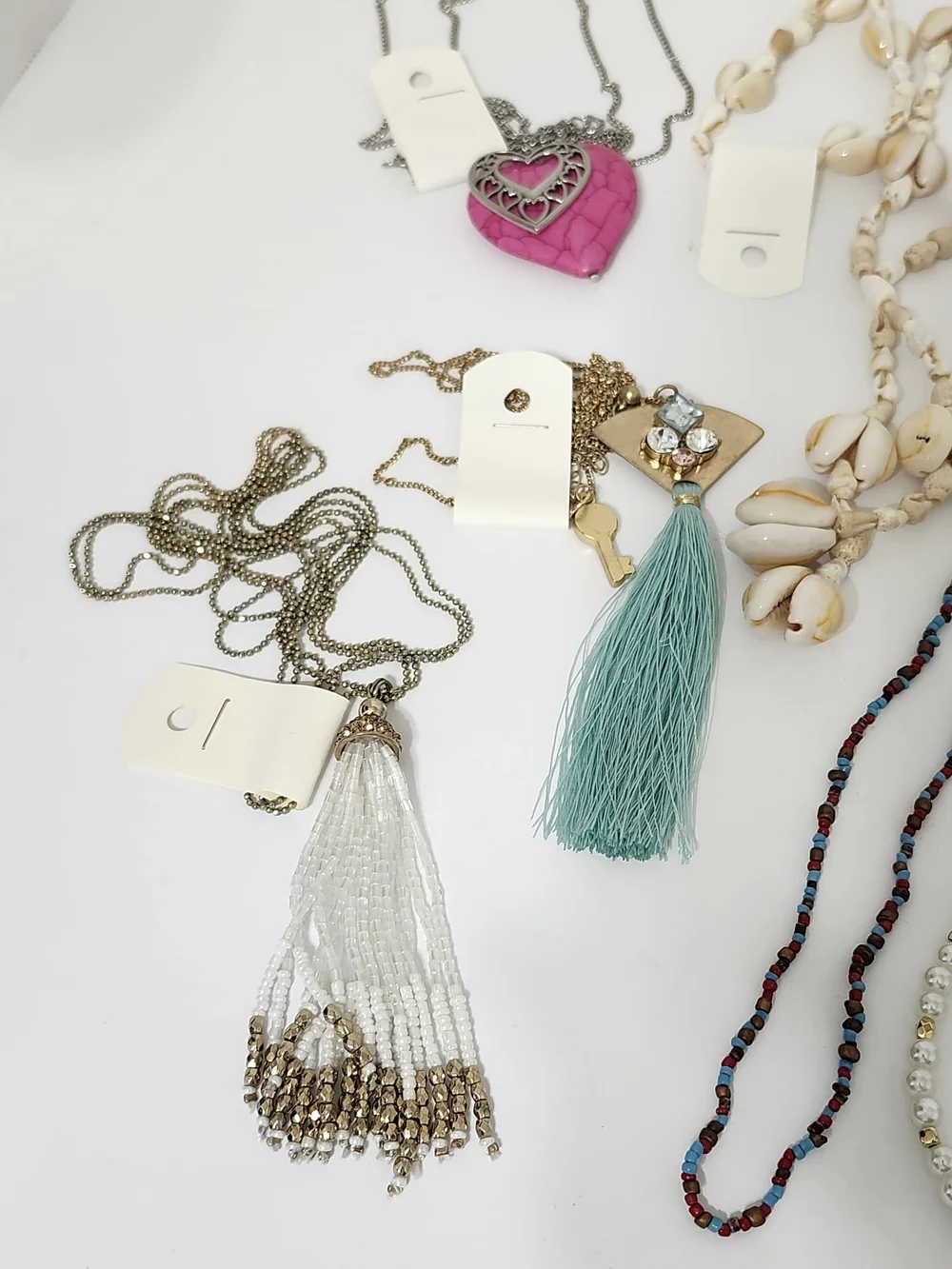 Assorted Mix Long Necklaces 12 Pieces Beaded Shell Chain Tassel Vintage To Now
